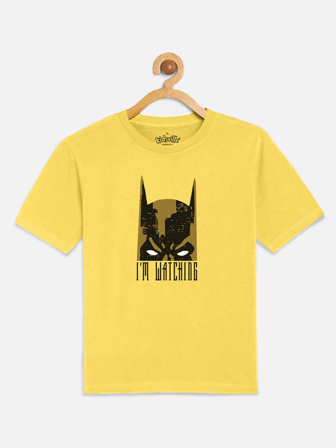 

Kids Ville Boys Yellow Batman Printed Cotton T-shirt