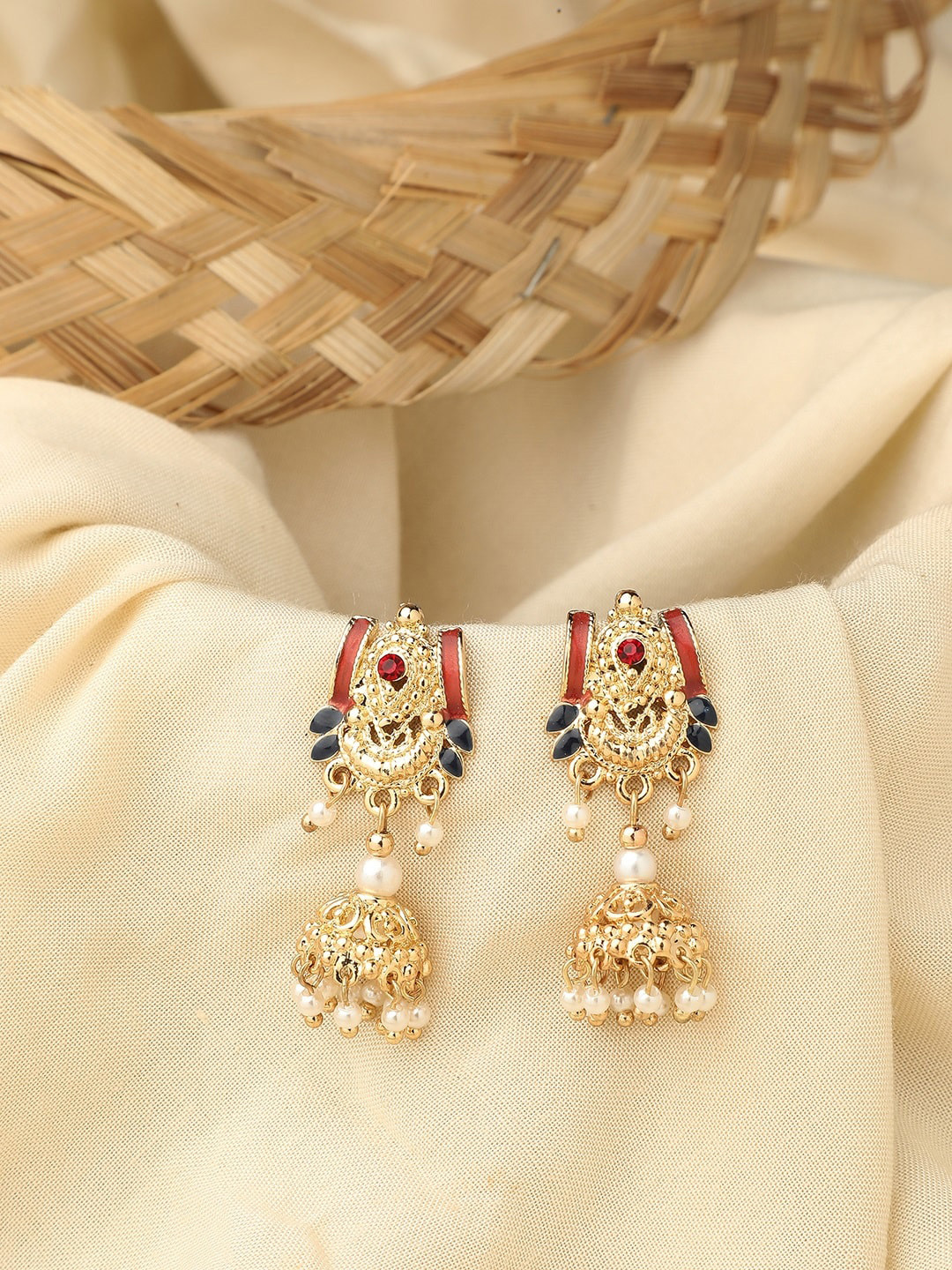 

Accessorize London Women Enamel Jhumkas, Gold