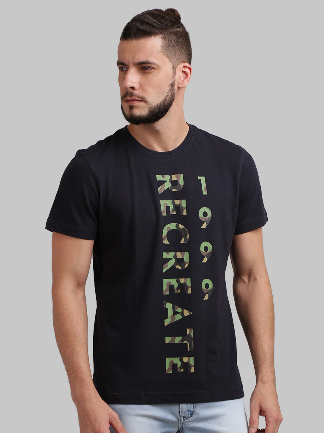

Parx Men Navy Blue Typography Printed T-shirt