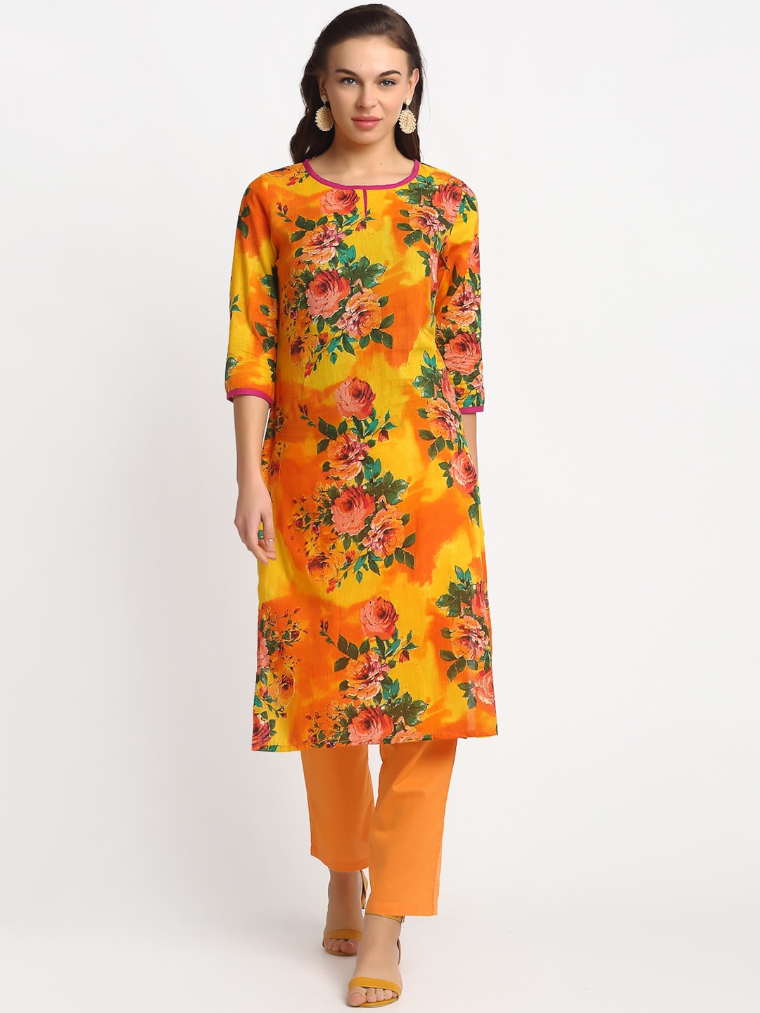 

REME Women Yellow Floral Printed Kurta