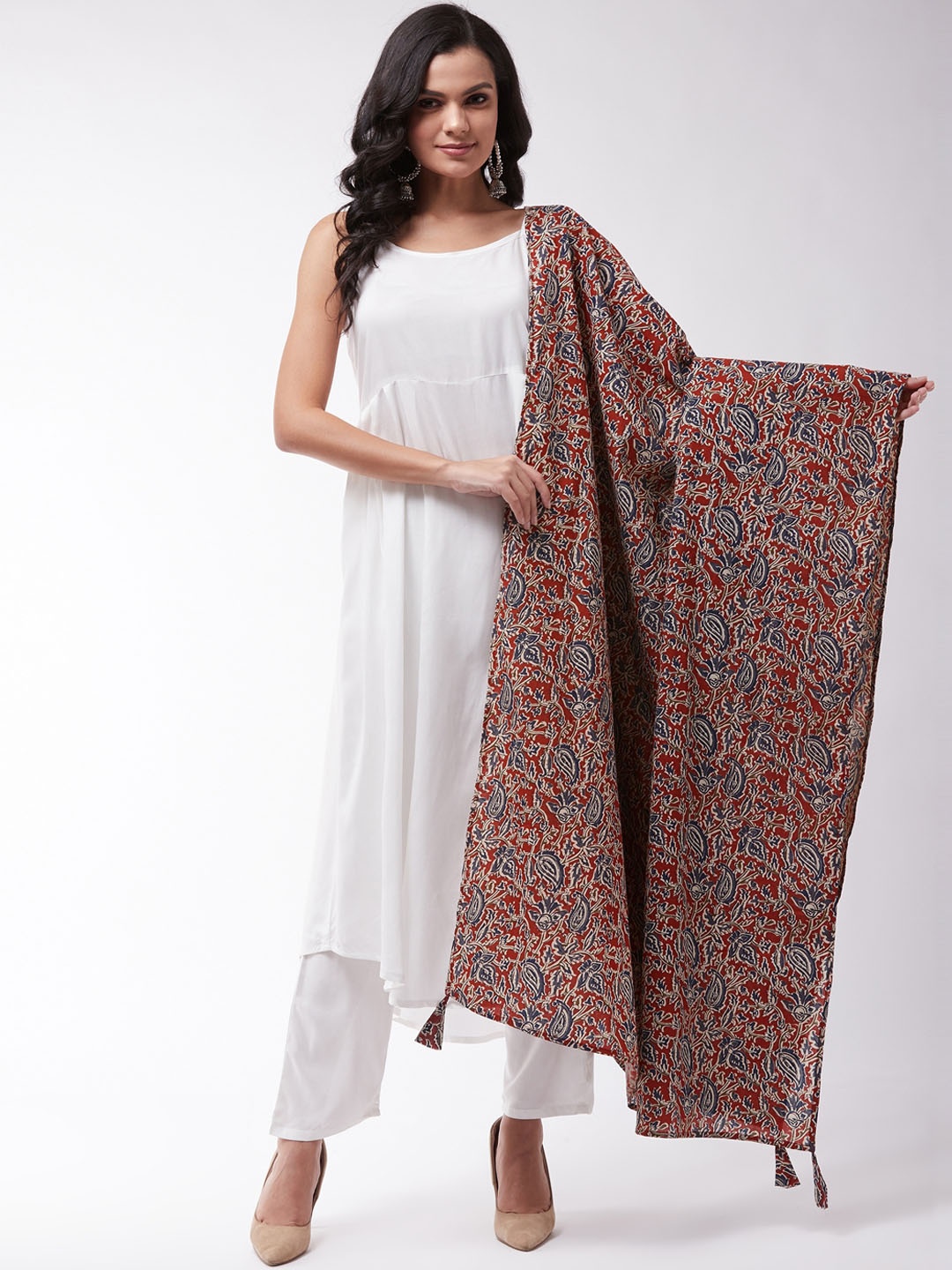 

InWeave Women White Empire Kurta with Trousers & With Dupatta