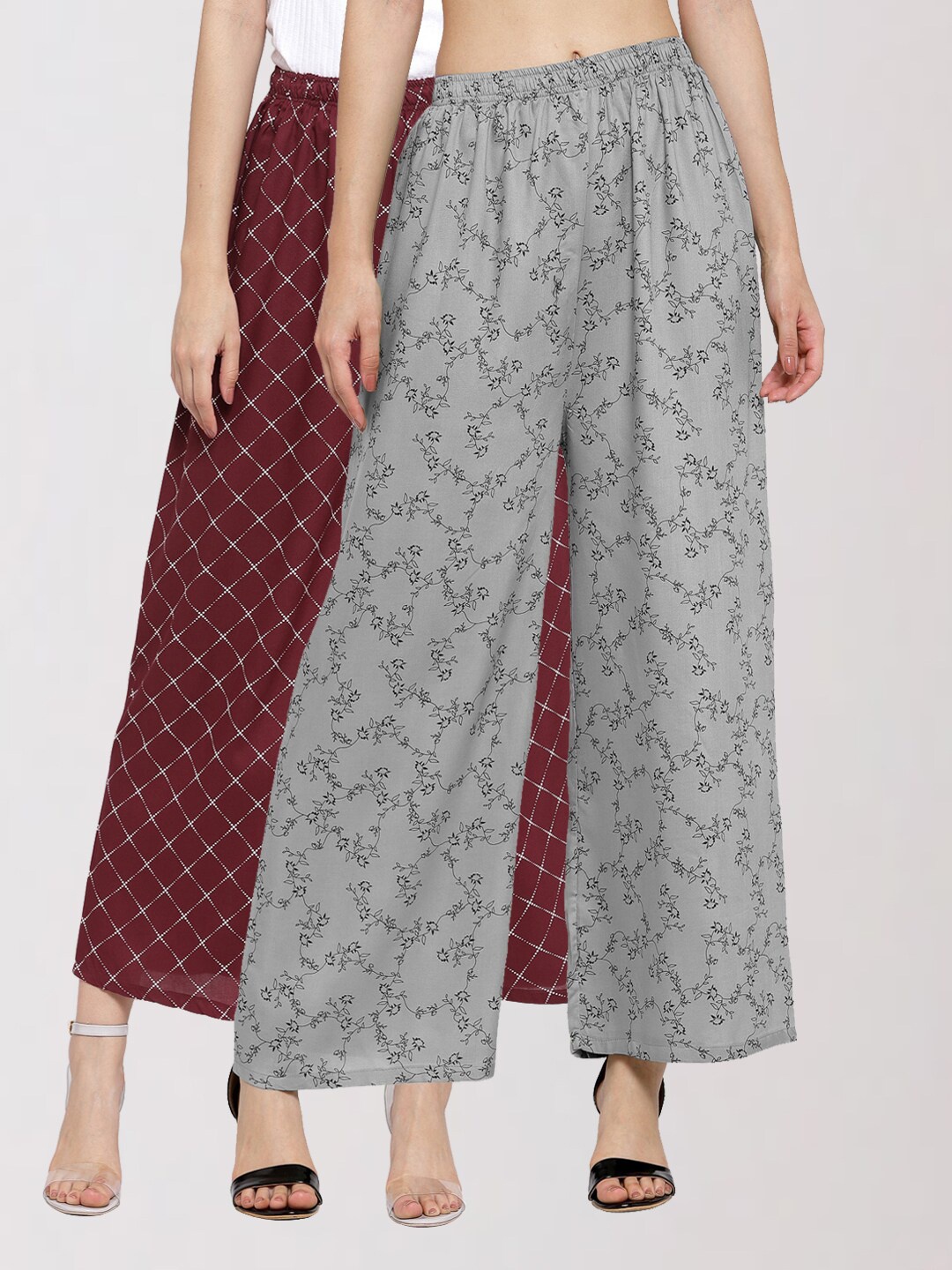 

KLOTTHE Women Maroon & Grey 2 Printed Knitted Ethnic Palazzos