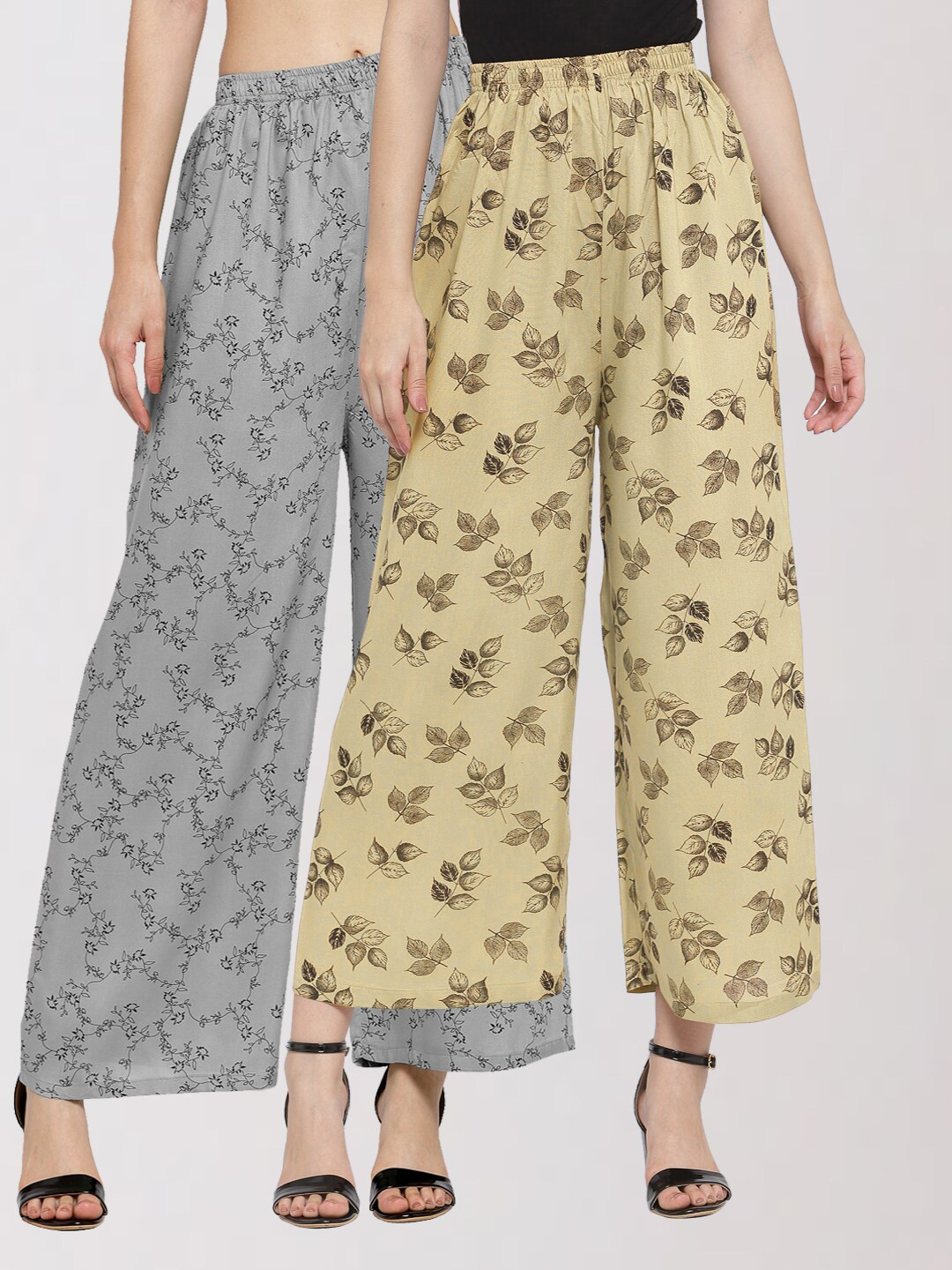 

KLOTTHE Women Set Of 2 Grey & Beige Printed Palazzos