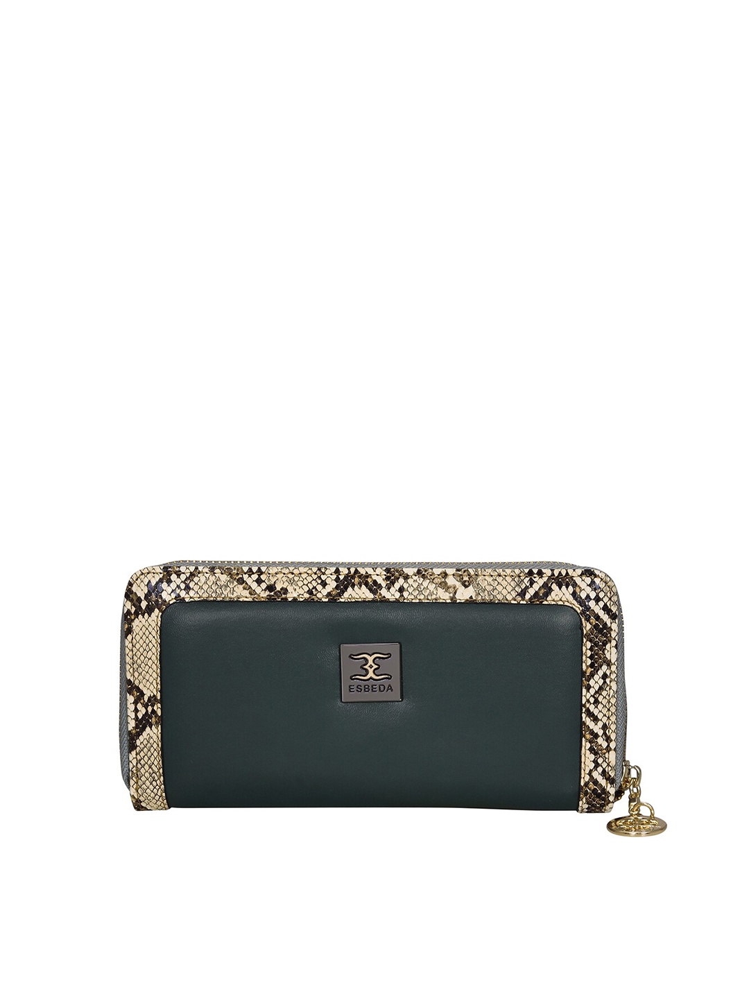 

ESBEDA Women Green & Beige Snakeskin Textured Zip Around Wallet