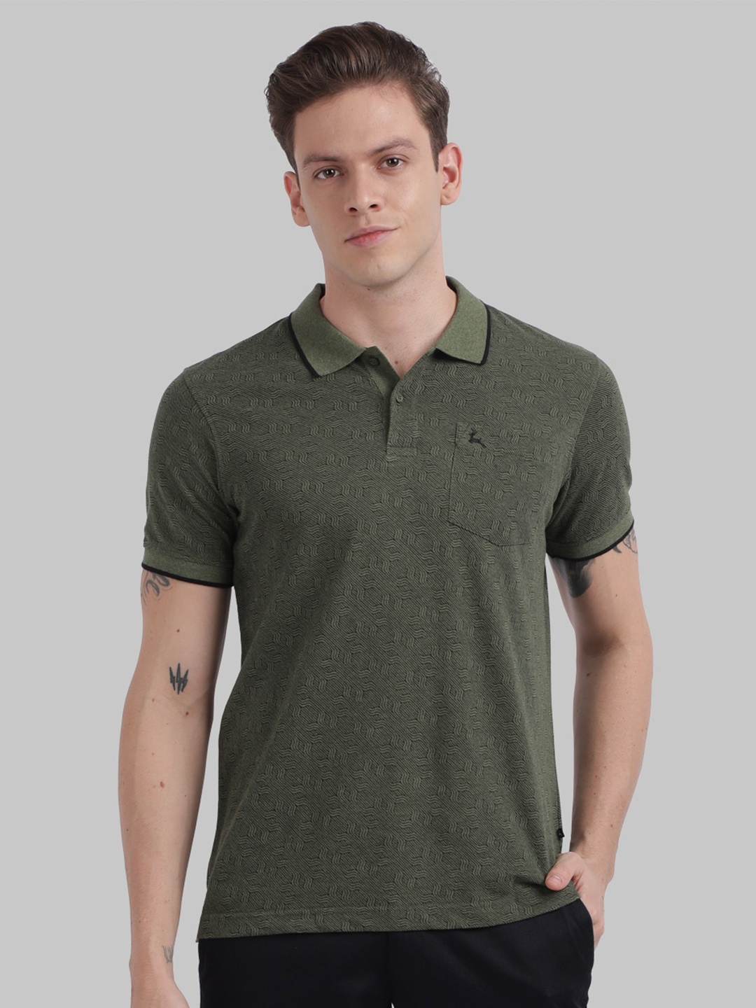 

Parx Men Olive Cotton Polo Collar T-shirt