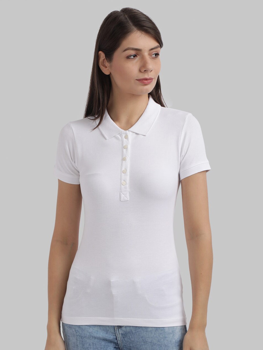 

Parx Women White Solid Polo Collar T-Shirt