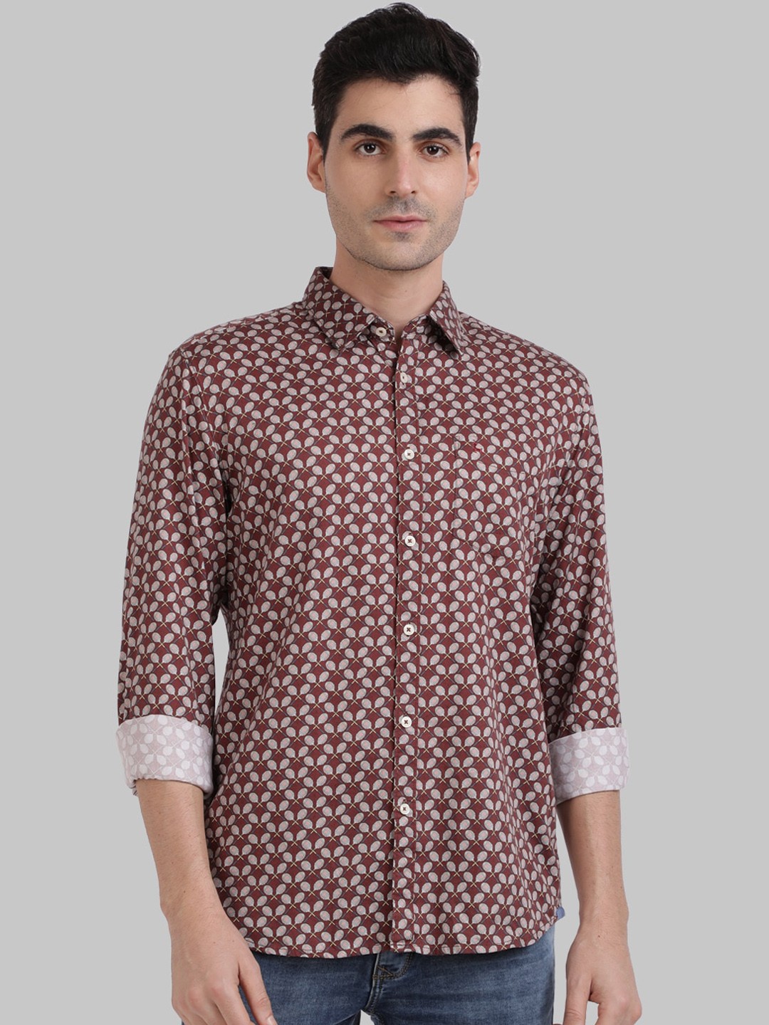 

Parx Men Brown Slim Fit Printed Casual Shirt