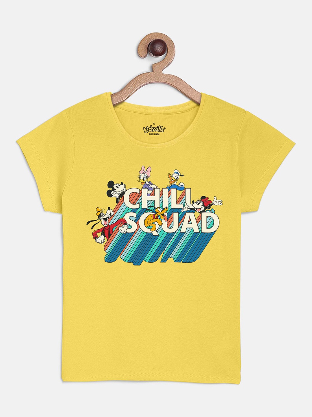 

Kids Ville Mickey & Friends Girls Yellow Printed T-shirt