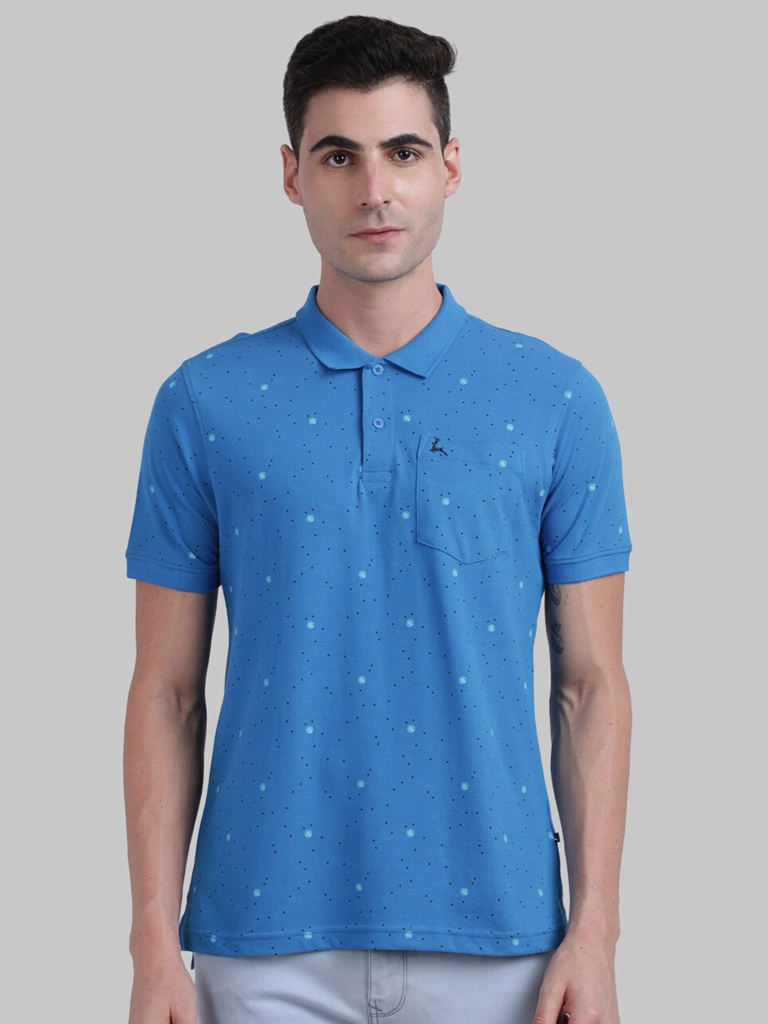 

Parx Men Blue Printed Polo Collar T-shirt