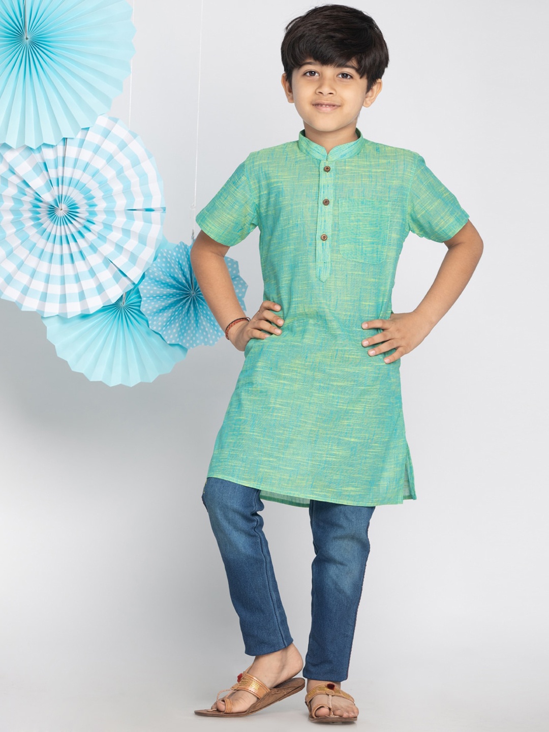 

VASTRAMAY Boys Green Cotton Handloom Kurta