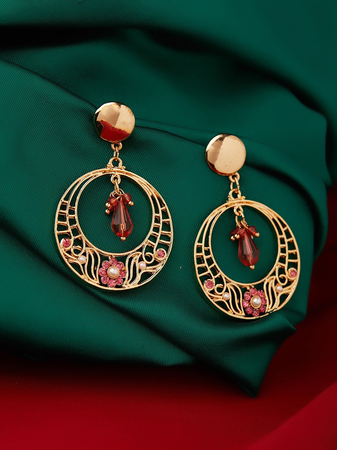 

Accessorize London Women Pink Golden Earrings, Gold