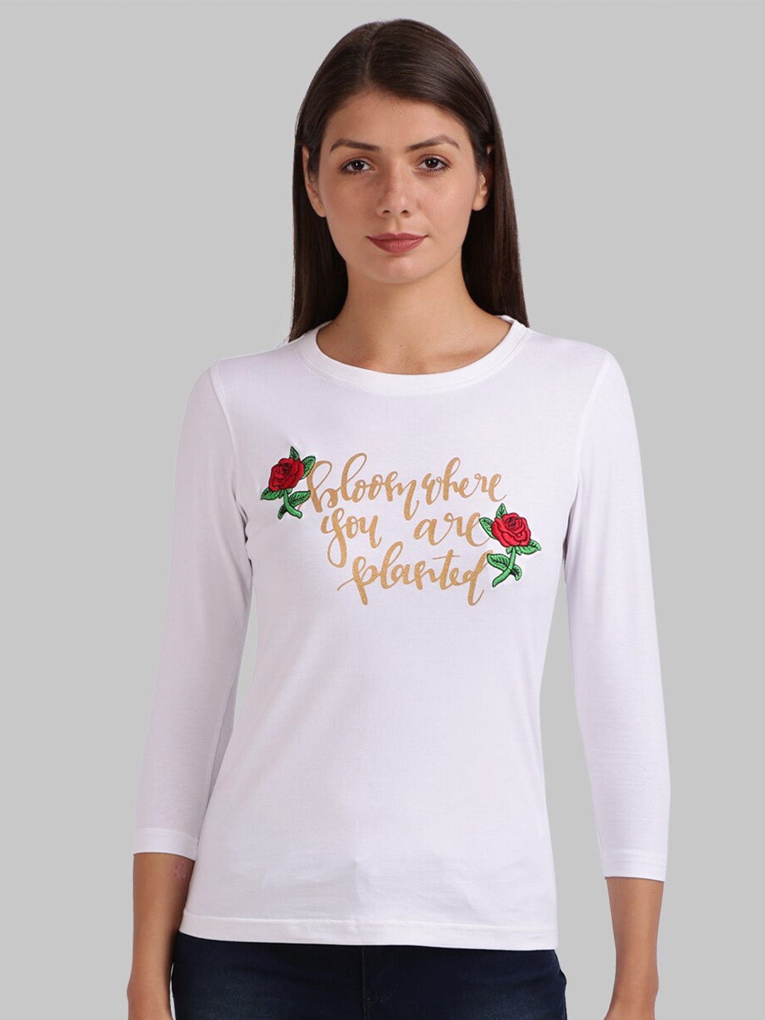 

Parx Women White Printed Round Neck T-shirt