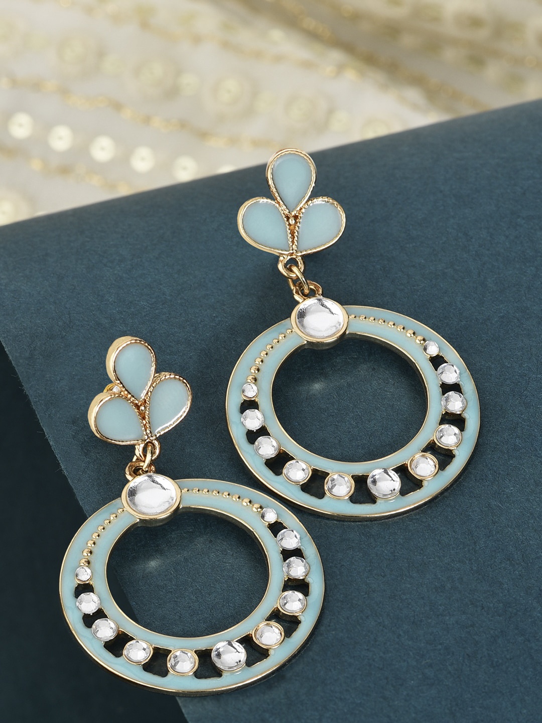 Accessorize London Women Blue Enamel Long Drop Ethnic Earrings, Gold