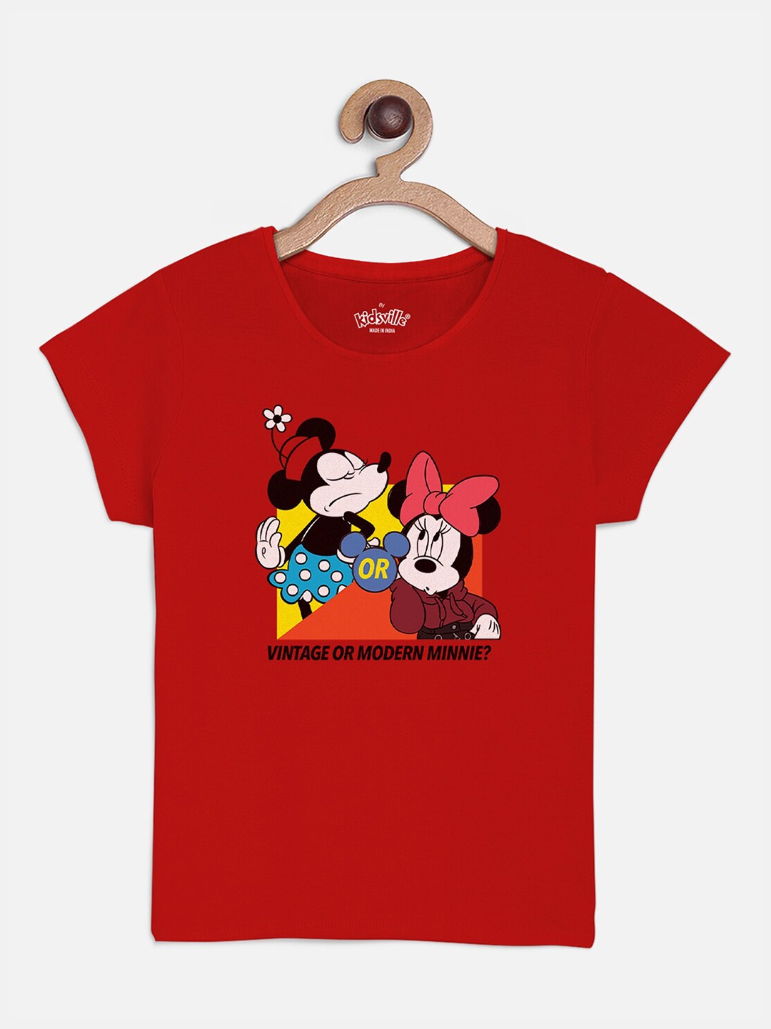 

Kids Ville Mickey & Friends Girls Red Printed T-shirt