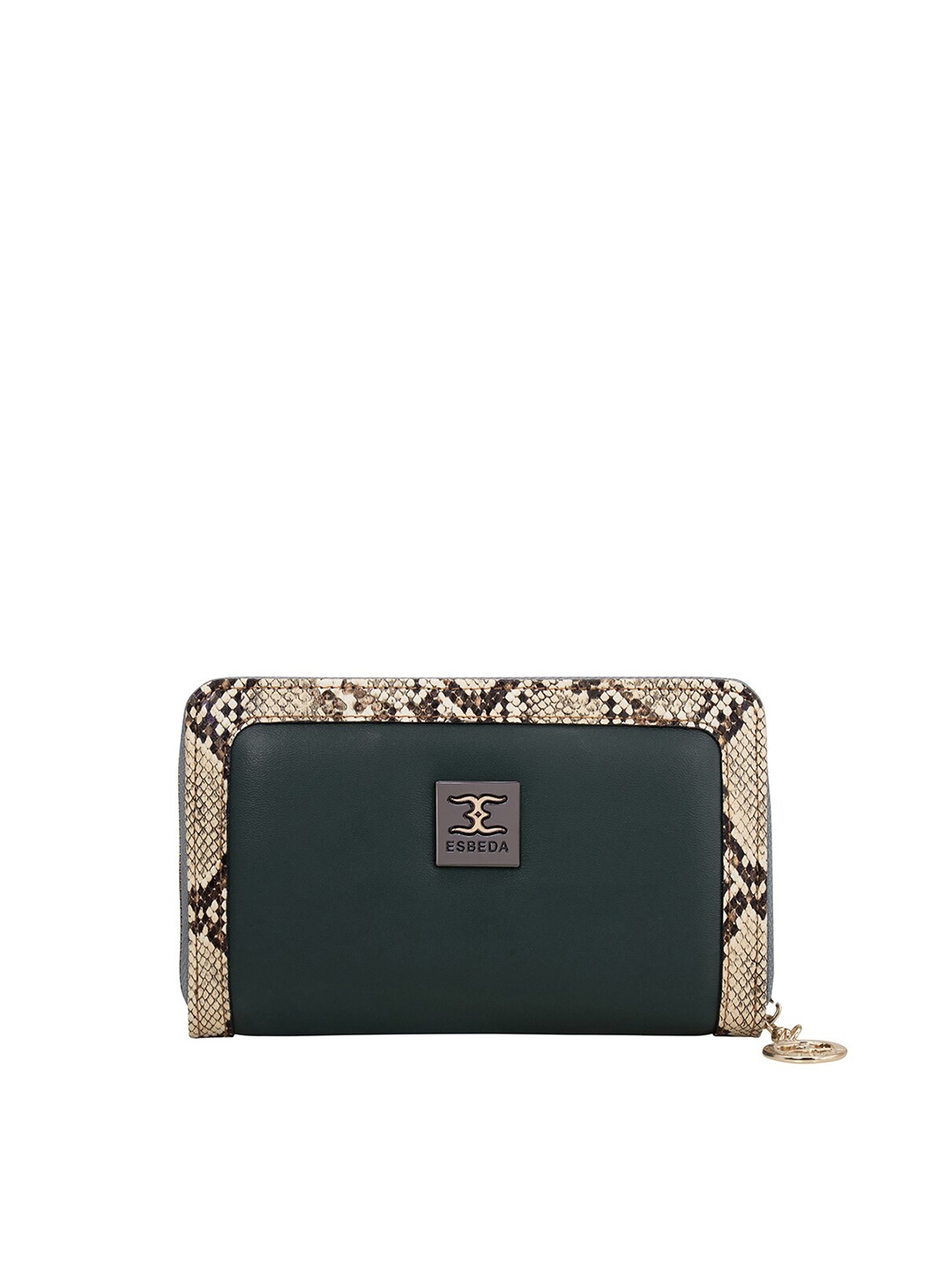 

ESBEDA Women Green & Beige Animal Printed Zip Around Wallet