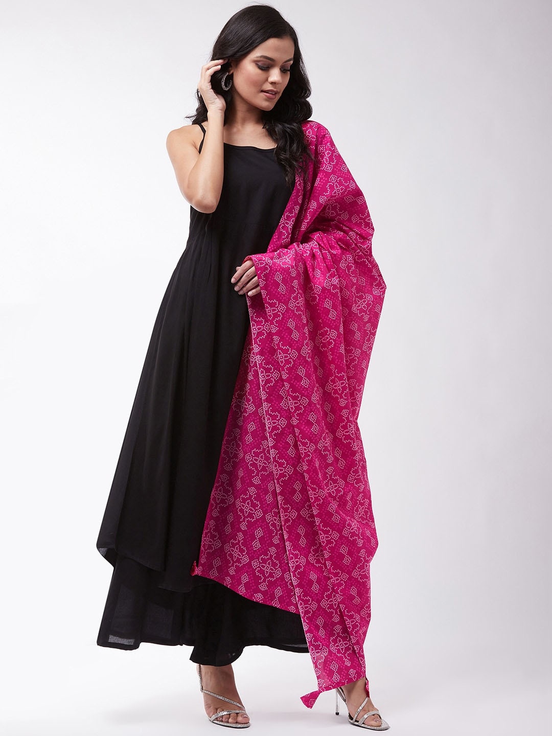 

InWeave Women Black Layered Kurta with Palazzos & With Dupatta