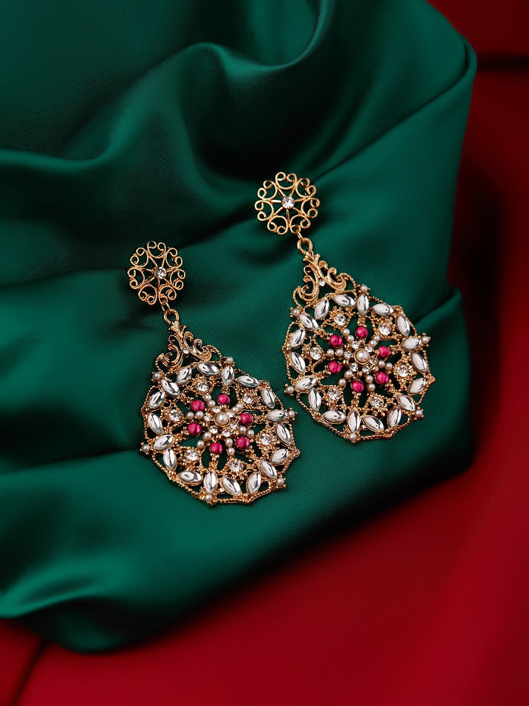 

Accessorize London Women Pink Filigree Long Drop Ethnic Earrings