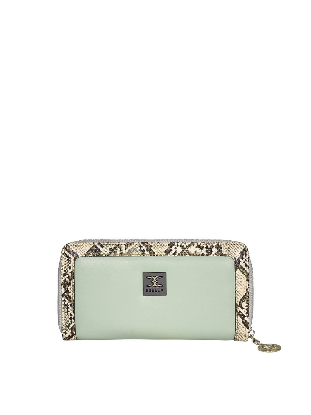

ESBEDA Women Green & Beige Textured Zip Around Wallet