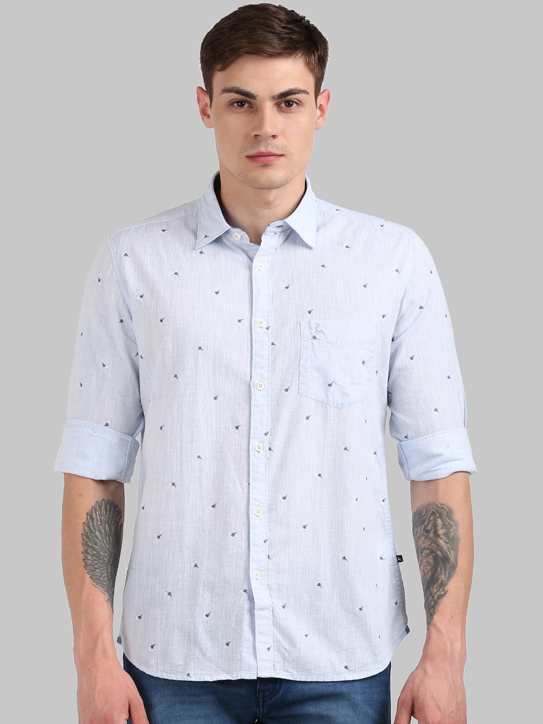 

Parx Men Blue Slim Fit Printed Casual Shirt