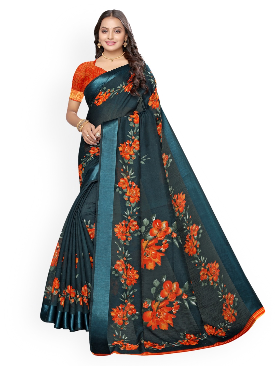 

KALINI Green Floral Embroidered Saree
