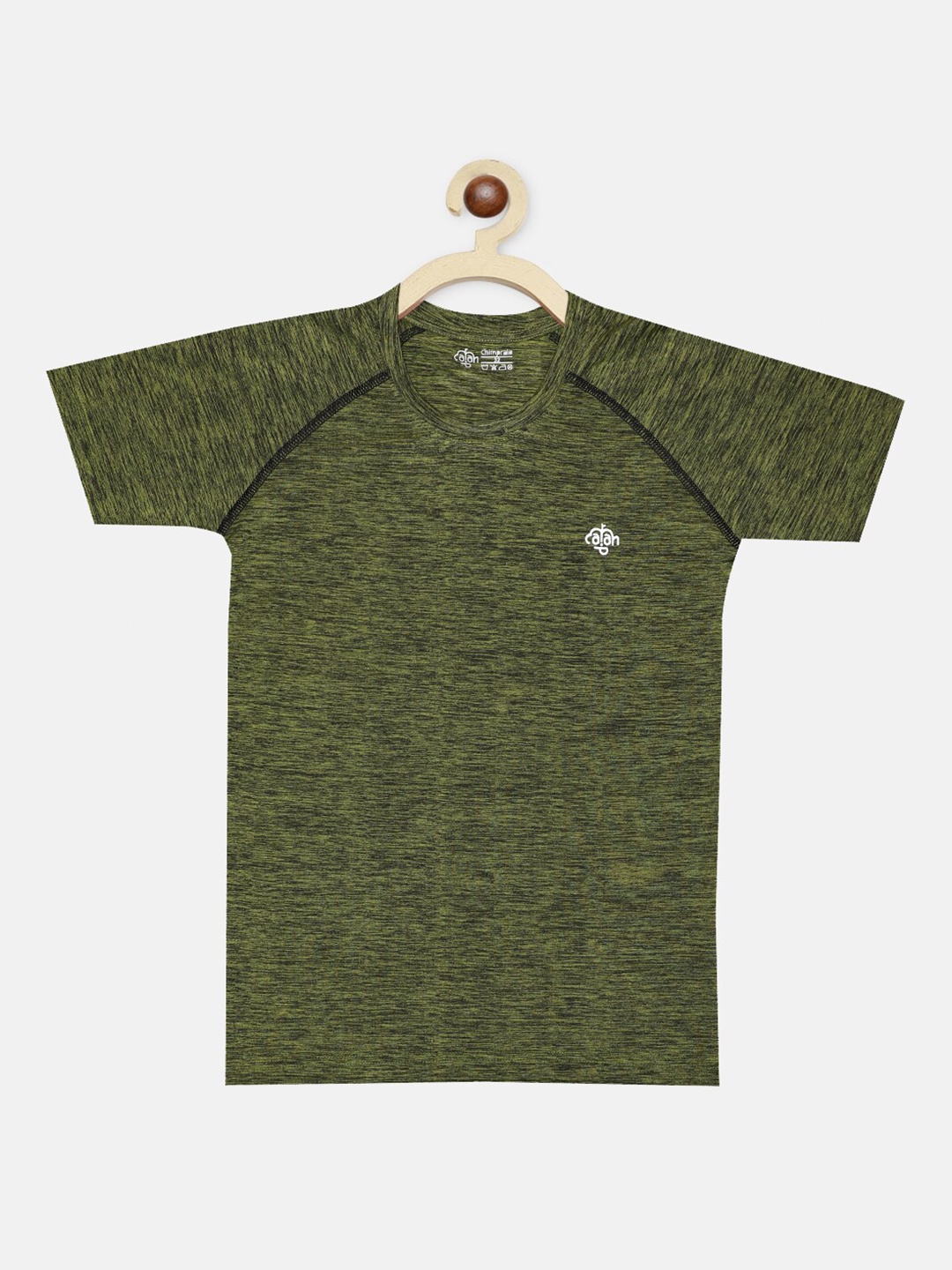 

CHIMPRALA Girls Olive Green Solid Round Neck T-shirt