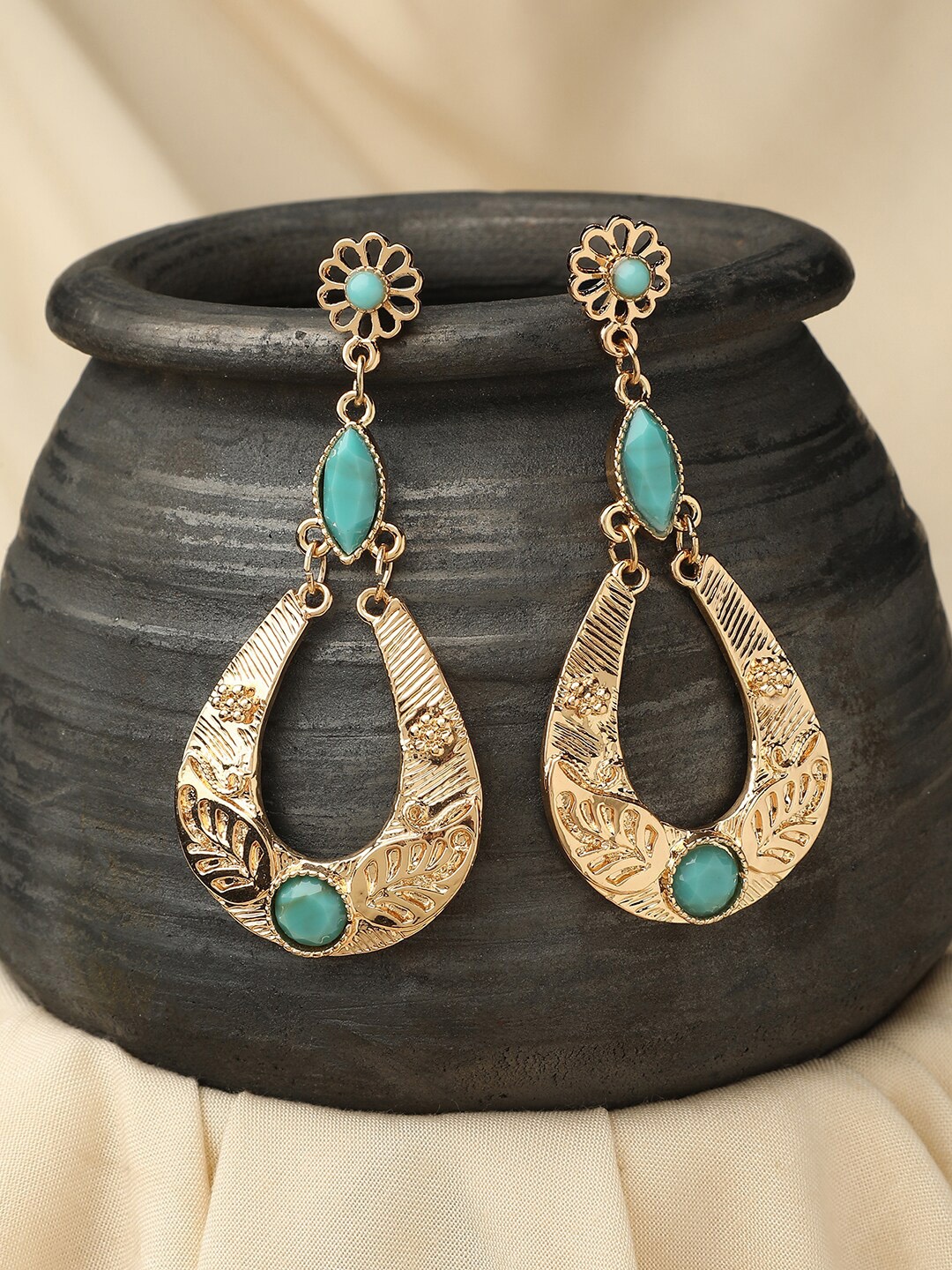 

Accessorize London Gold-Plated Teardrop Shaped Resin Long Drop Earrings