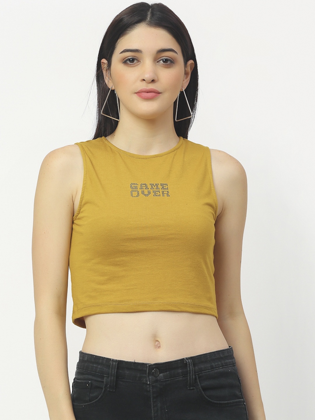 

Rigo Mustard Yellow Regular Printed Crop Top
