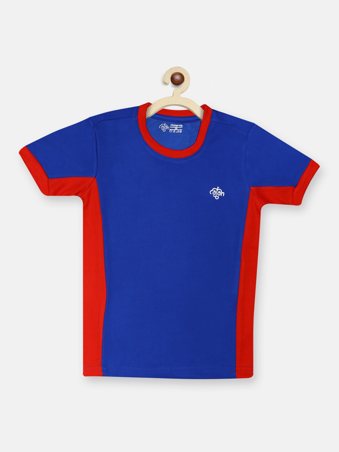 

CHIMPRALA Girls Blue & Red Colourblocked T-shirt