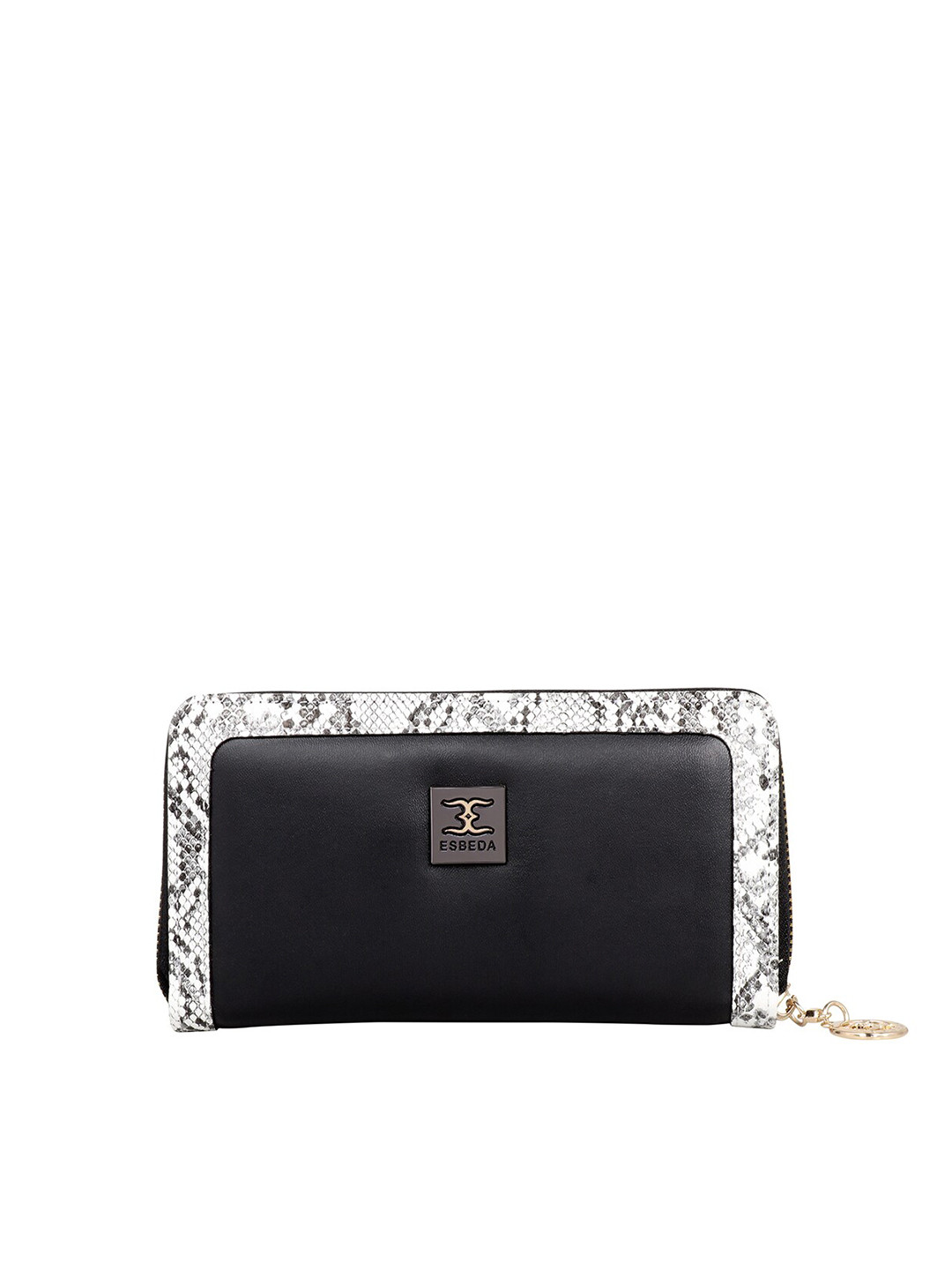 

ESBEDA Women Black & White Textured Zip Around Wallet