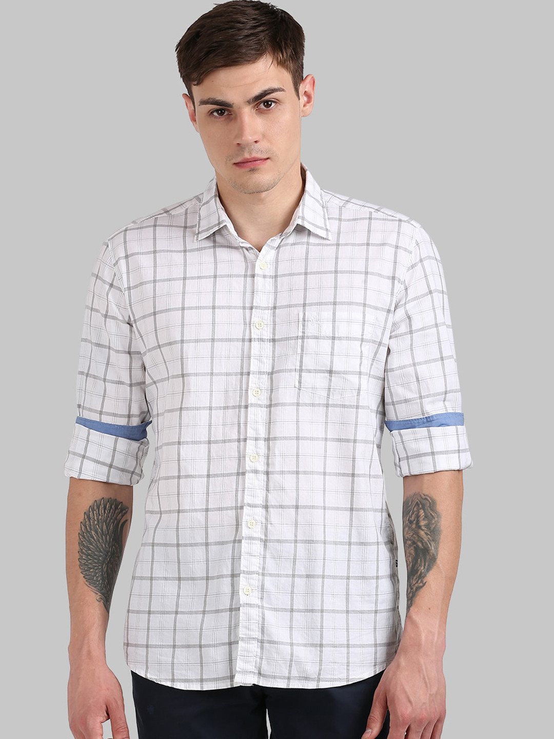 

Parx Men White & Grey Checked Slim Fit Casual Shirt