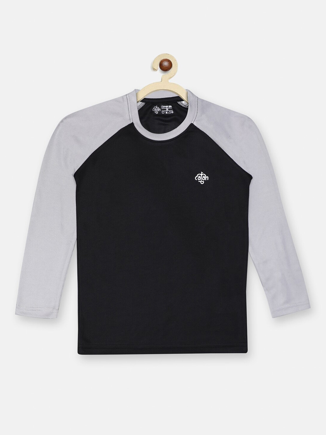 

CHIMPRALA Girls Black & Grey Solid Round Neck T-shirt