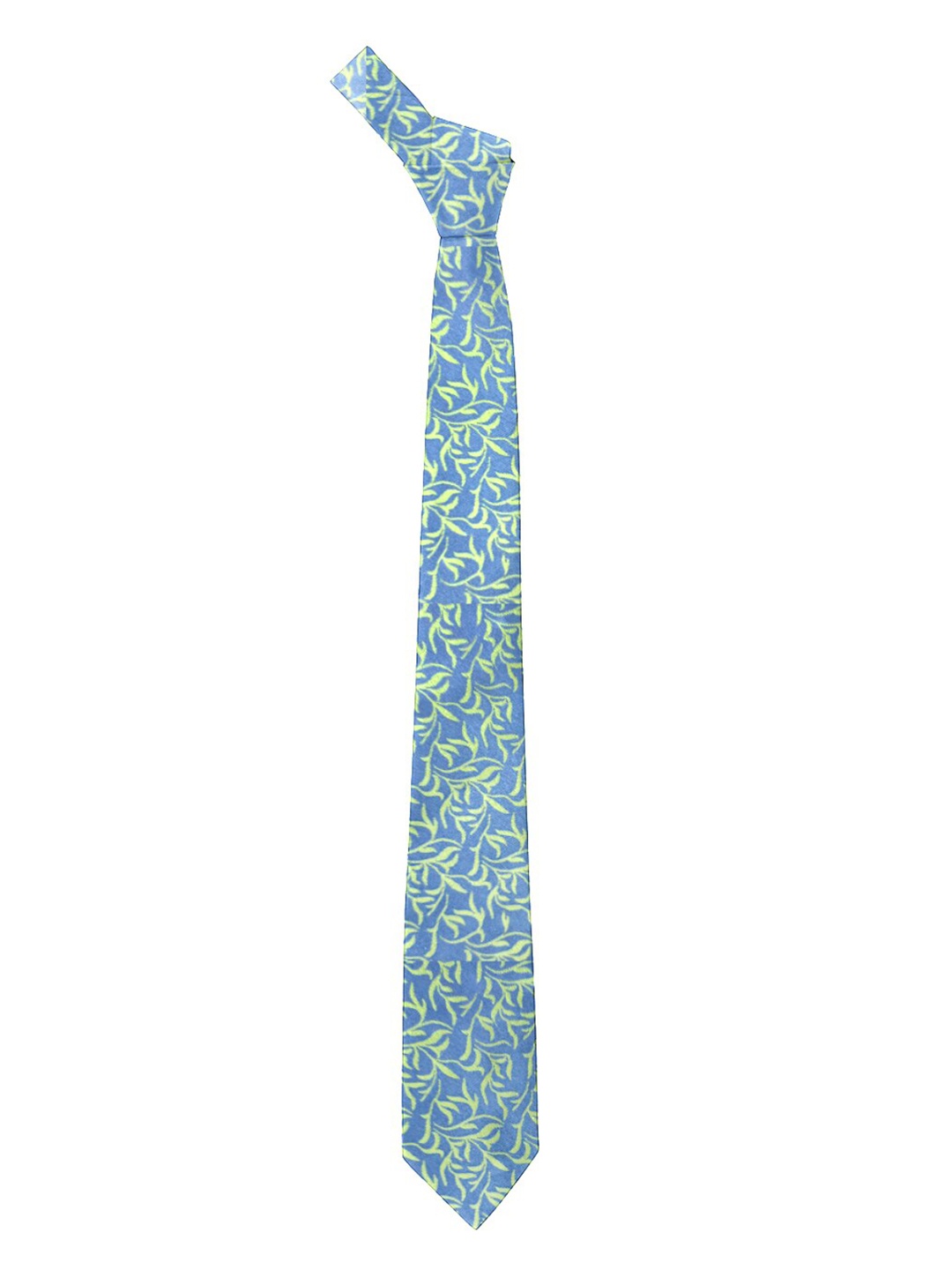 Blacksmith Men Blue & Green Leaves Printed Skinny Tie