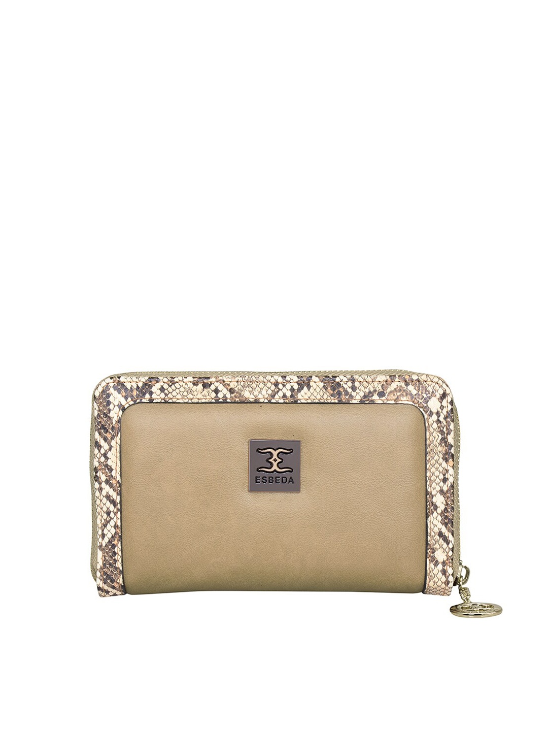 

ESBEDA Women Beige Snakeskin Textured Zip Around Wallet