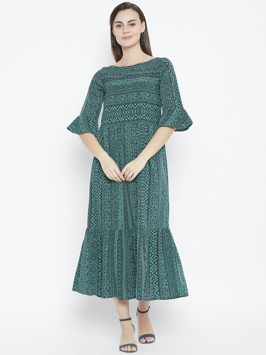

Cottinfab Green Crepe A-Line Midi Dress