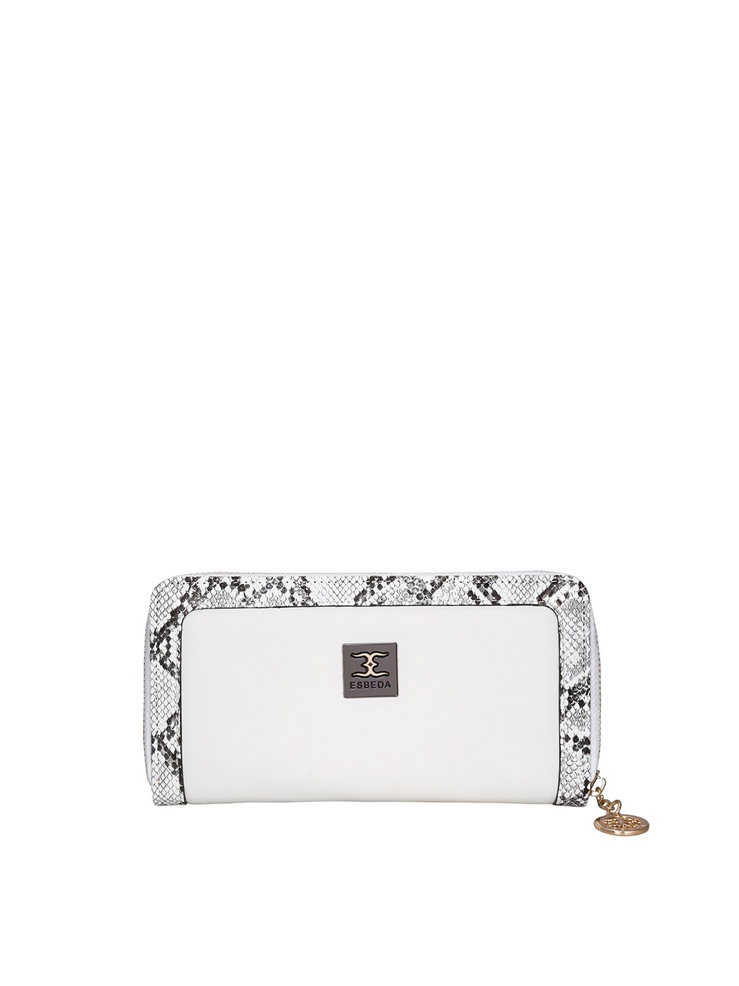 

ESBEDA Women White & Black Snakeskin Textured Zip Around Wallet