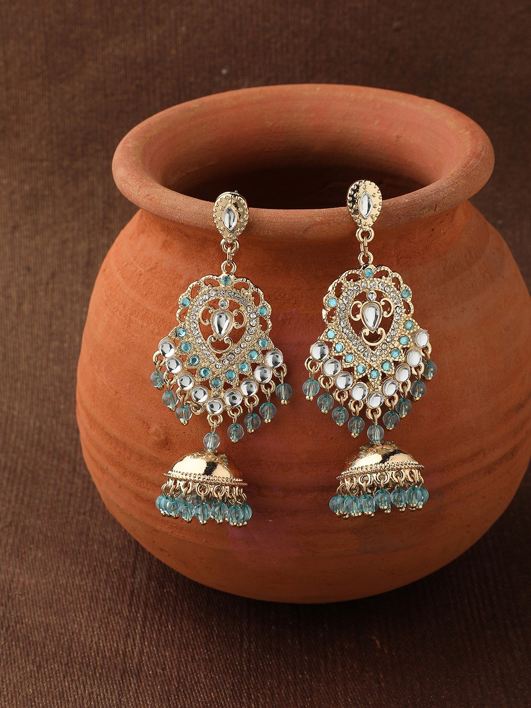 

Accessorize London Blue Contemporary Kundan Ethnic Long Jhumkas Earrings