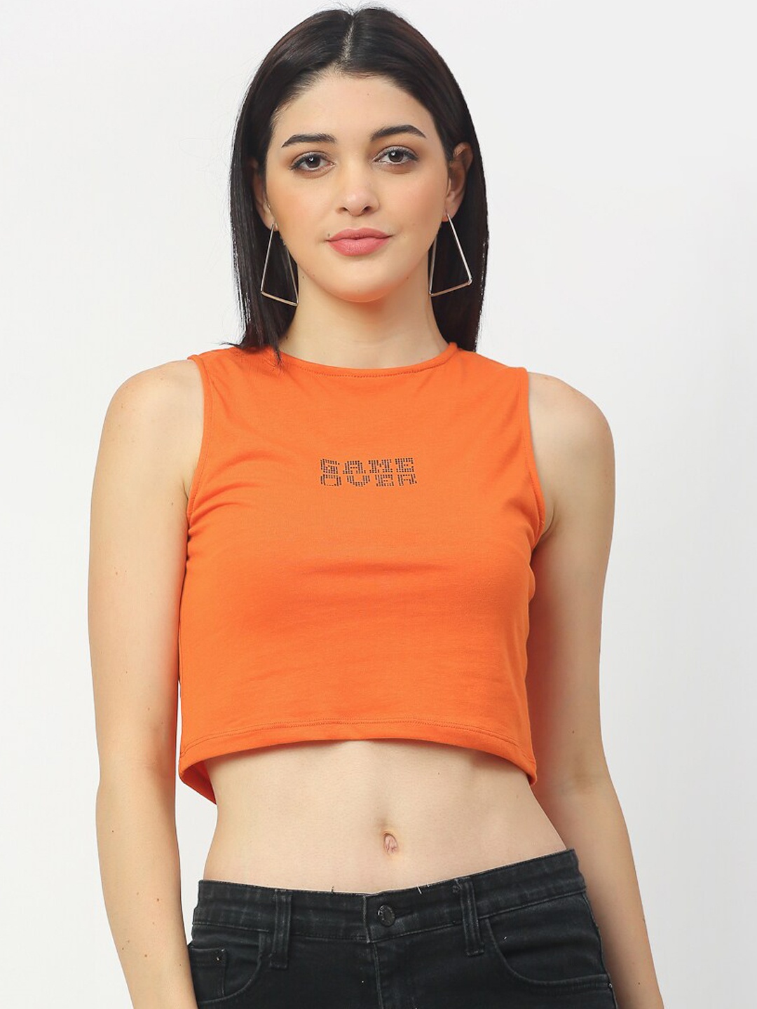 

Rigo Printed Pure Cotton Crop Top, Orange