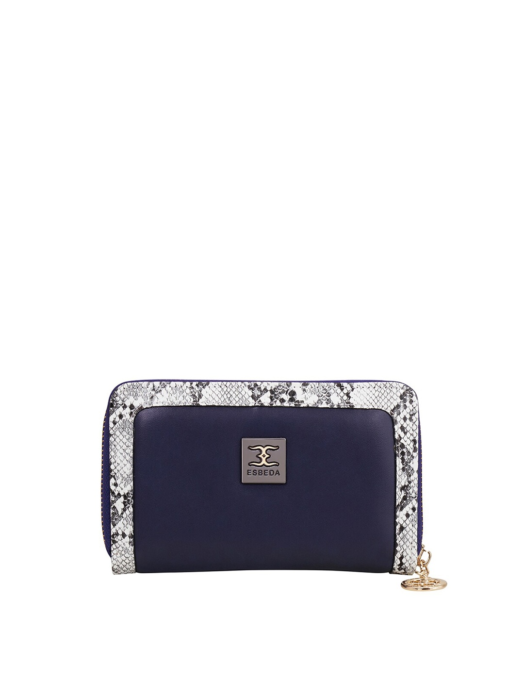 

ESBEDA Women Navy Blue & White Textured Zip Around Wallet