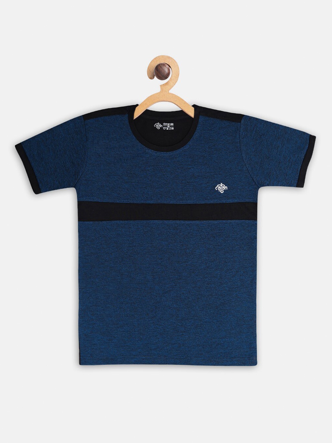 CHIMPRALA Girls Blue & Black Colourblocked Round Neck T-shirt