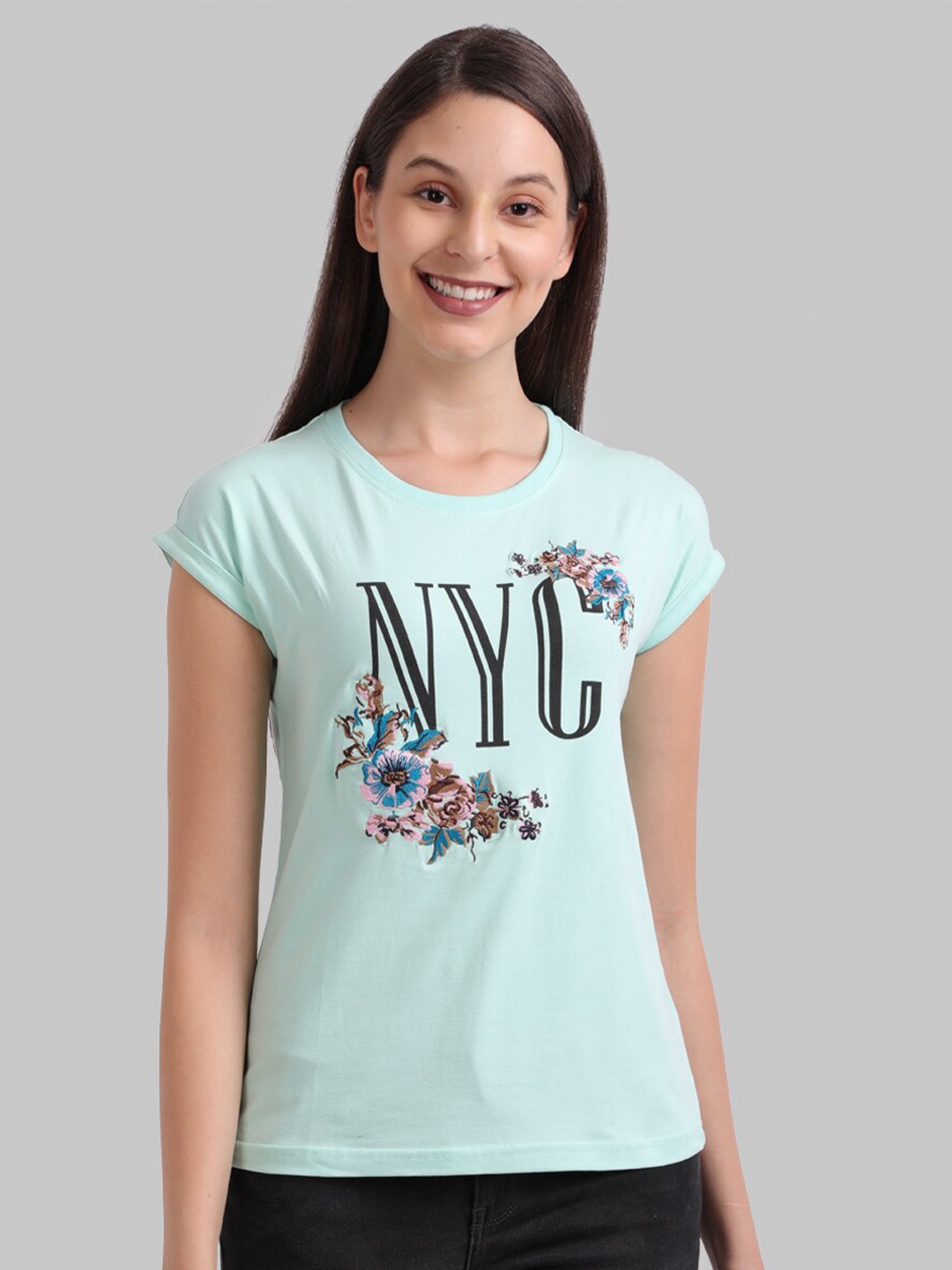 

Parx Women Mint Green Printed Round Neck T-Shirt