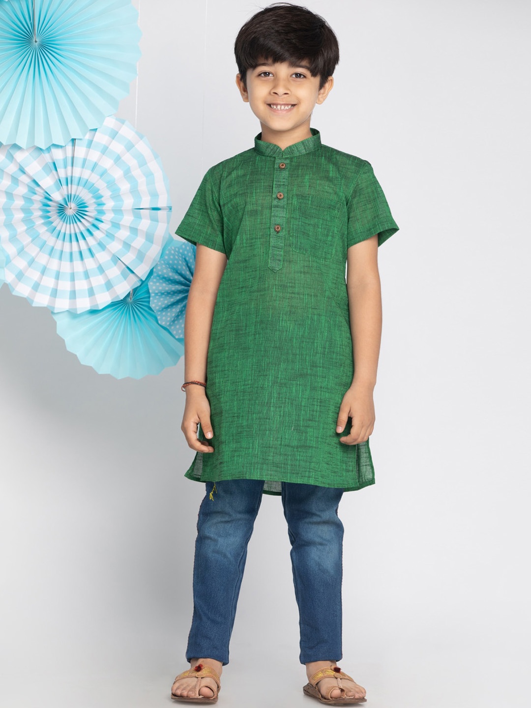 

VASTRAMAY Boys Green Handloom Kurta