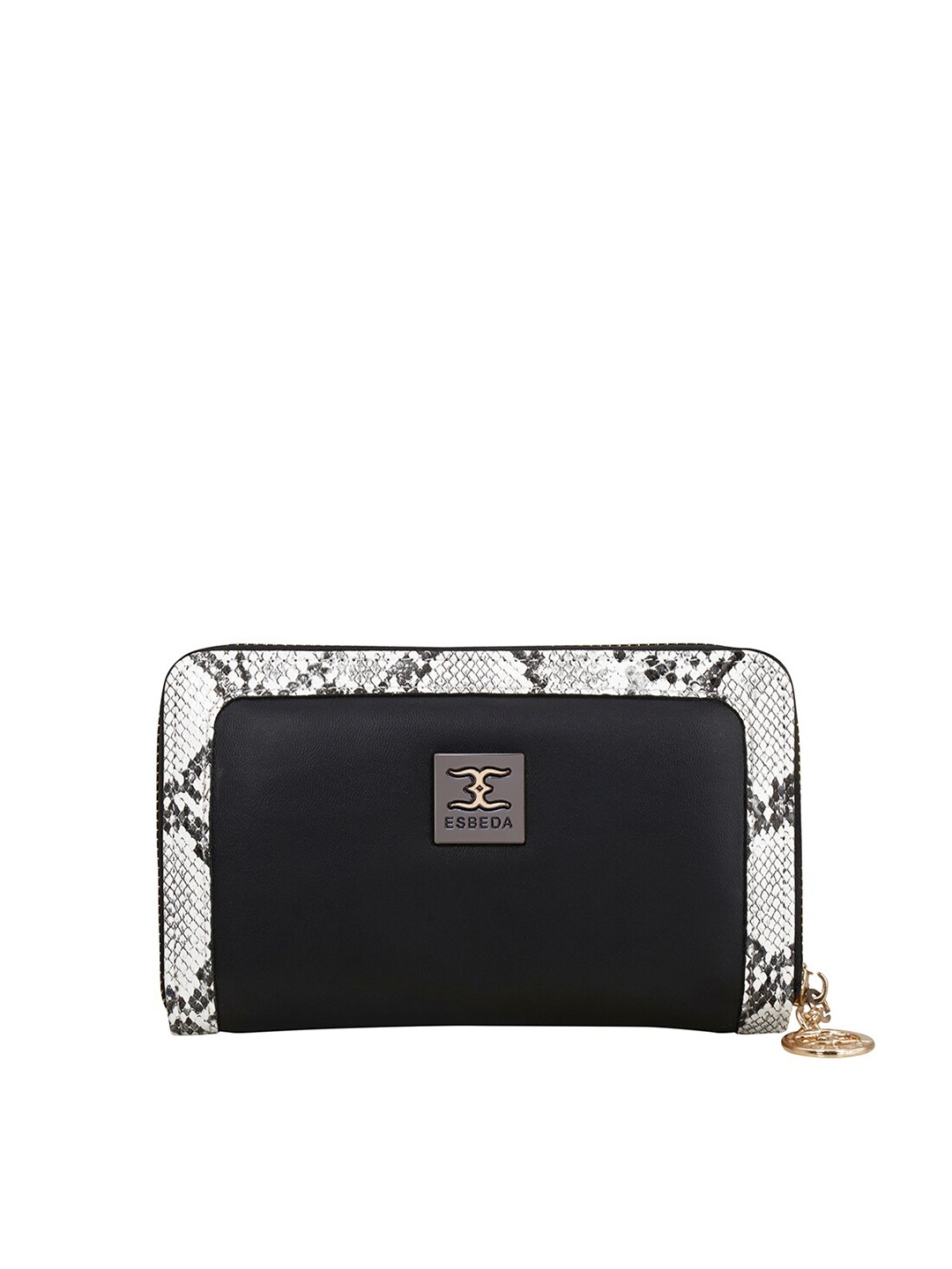 

ESBEDA Women Black & White Printed Zip Around Wallet