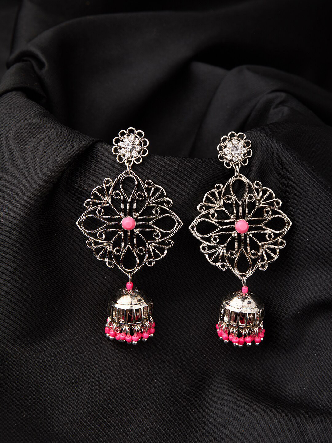 

Accessorize London Oxidised Filigree Jhumkas Earrings, Pink