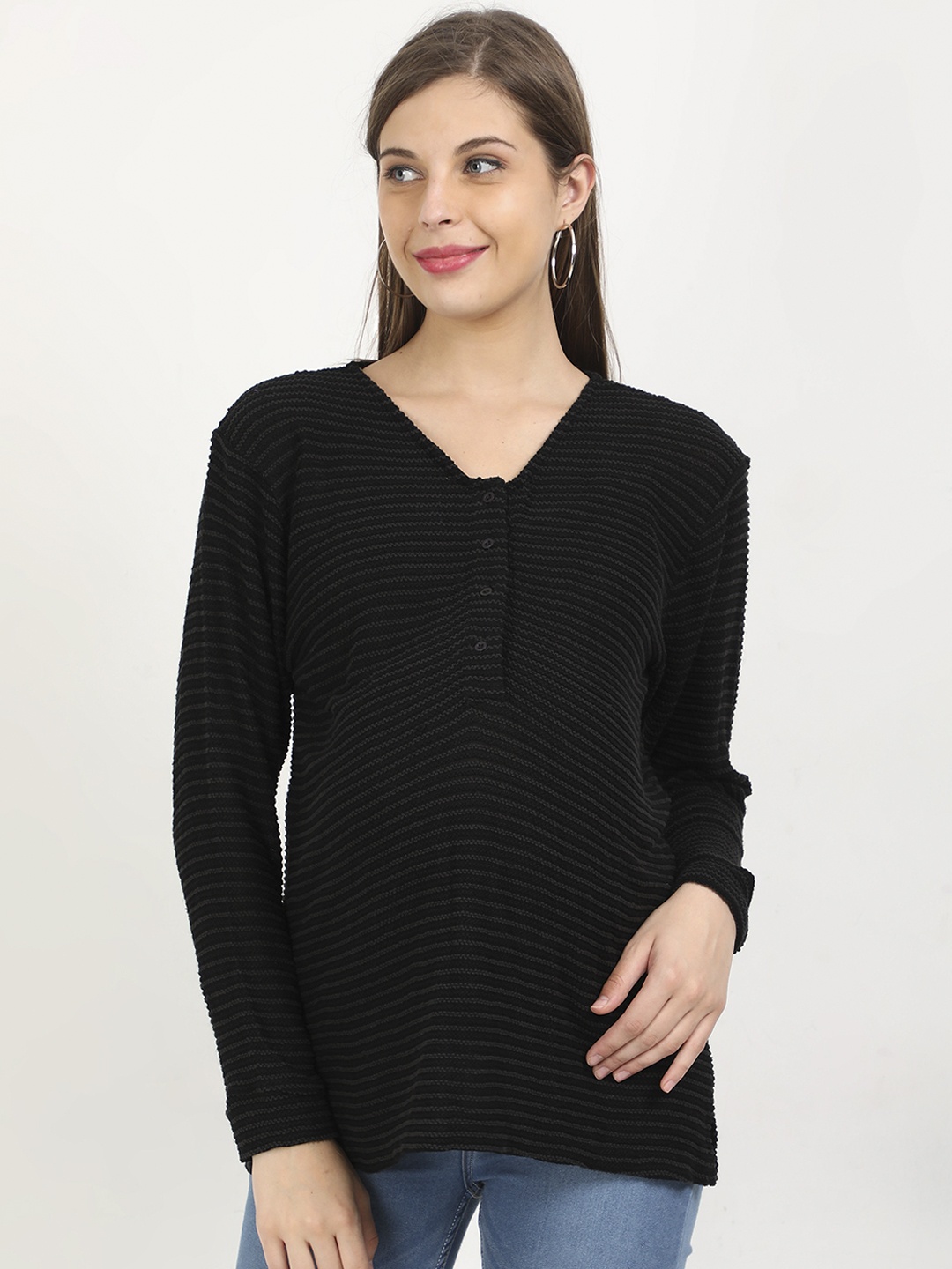 

The Mom Store Black Striped Regular Maternity Top