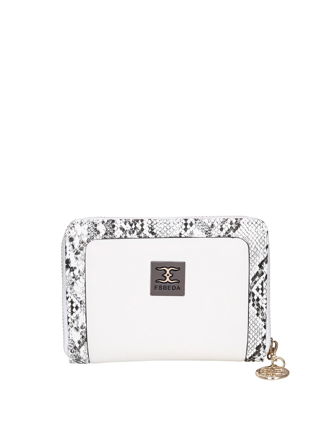 

ESBEDA Women White & Black Snake-Skin Printed Zip Around Wallet