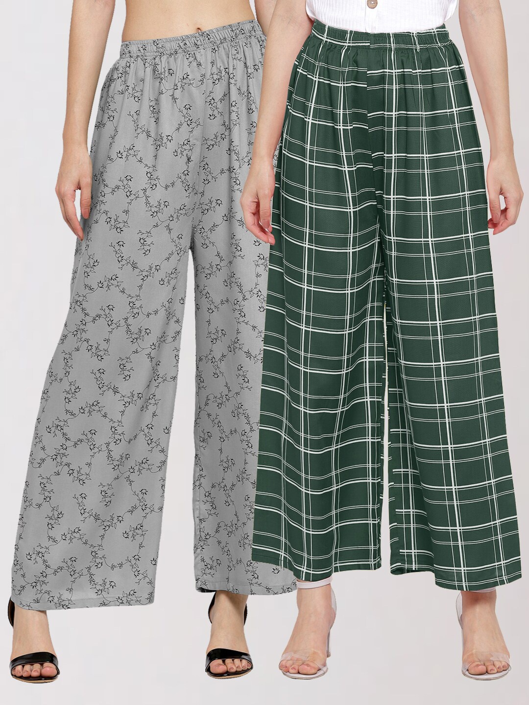 

KLOTTHE Women Set Of 2 Grey & Green Printed Palazzos