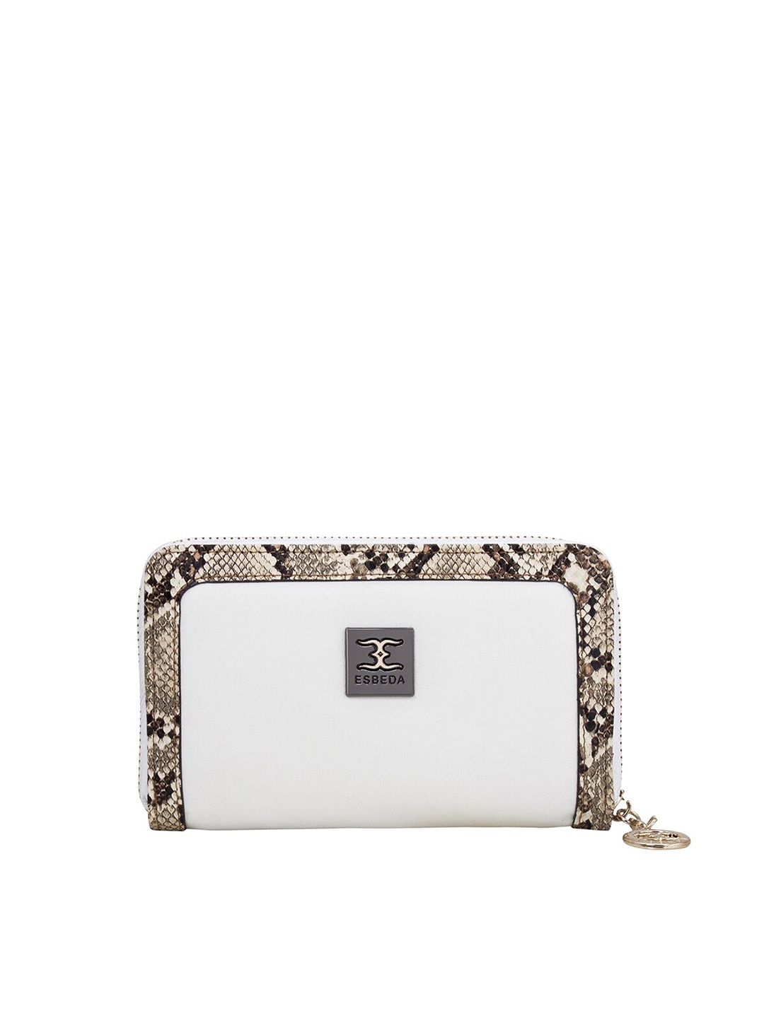 

ESBEDA Women White & Gold-Toned Printed Zip Around Wallet