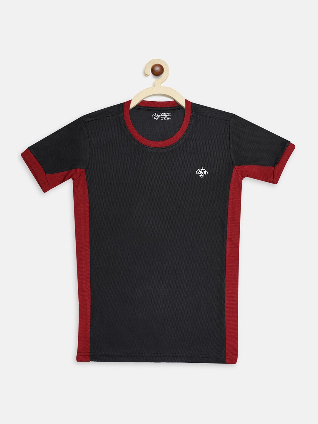 

CHIMPRALA Girls Black & Maroon Solid Round Neck T-shirt