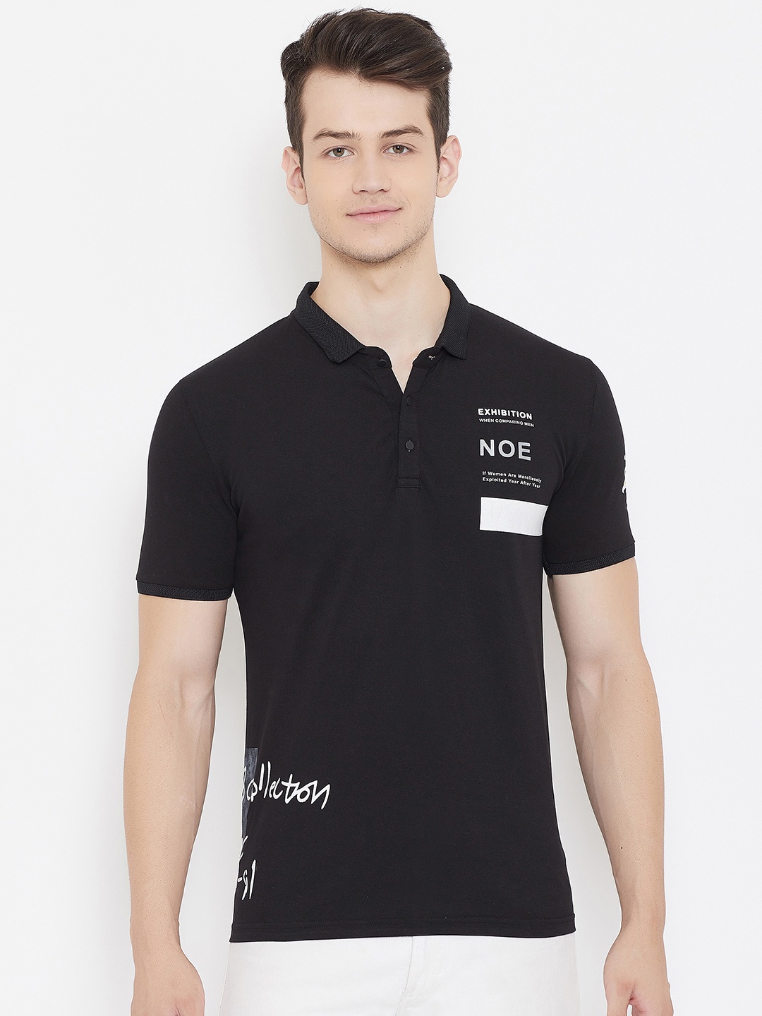 

Duke Men Black Polo Collar T-shirt