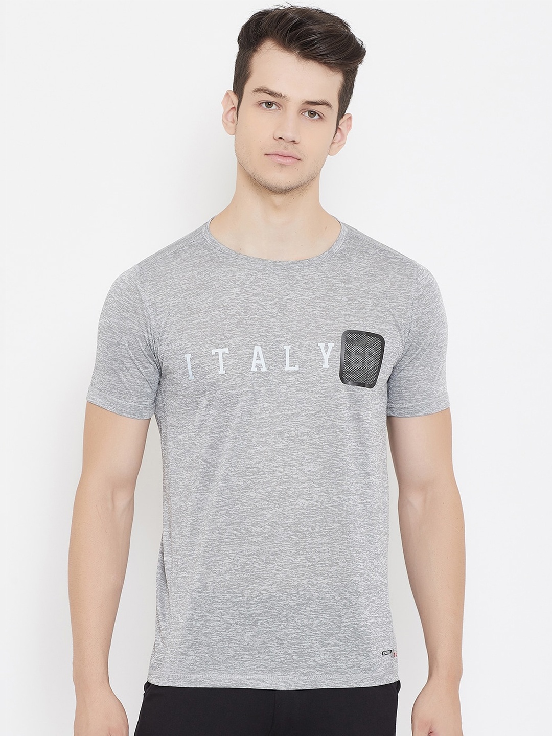 

Duke Men Grey Melange Typography Printed T-shirt